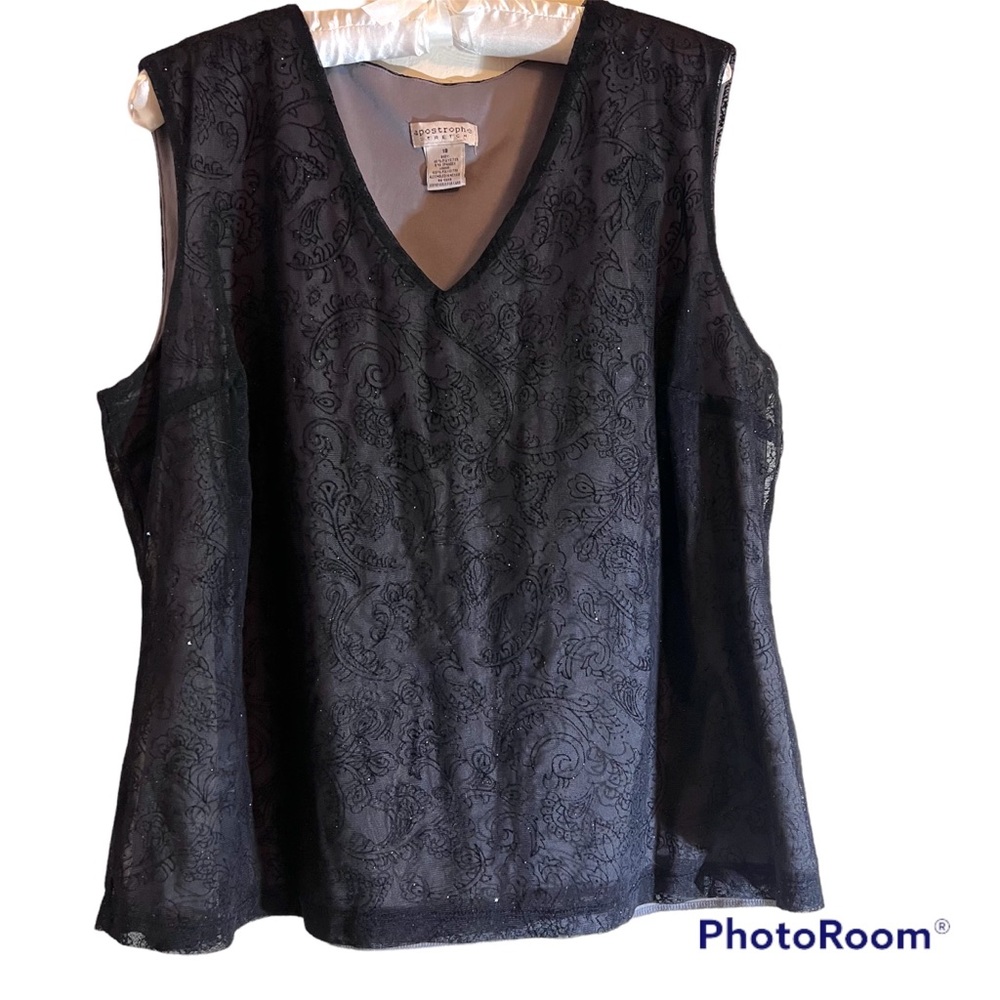 Apostrophe Black paisley sparkly tank top Sz 18